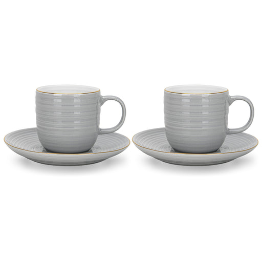 2-Piece Cups Firmina Gray 180ml with Saucers New Bone China