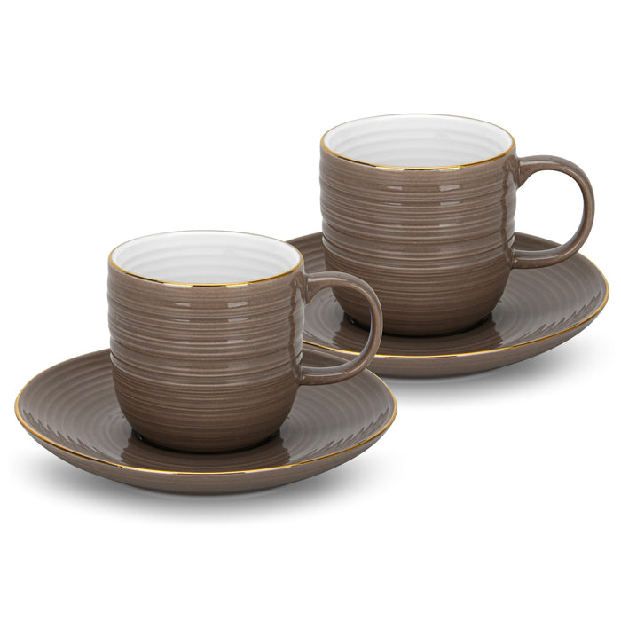 2-Piece Cups Firmina Brown 180ml with Saucers New Bone China