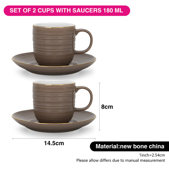 2-Piece Cups Firmina Brown 180ml with Saucers New Bone China