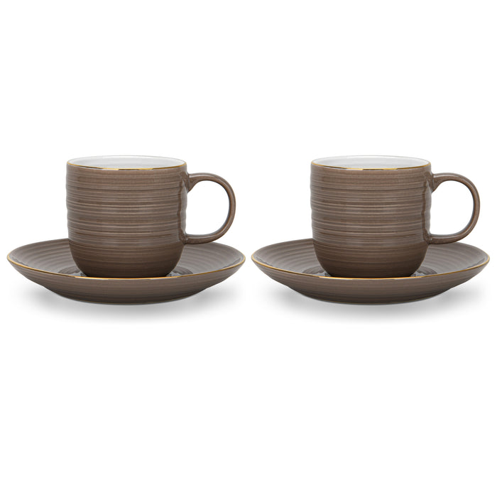 2-Piece Cups Firmina Brown 180ml with Saucers New Bone China