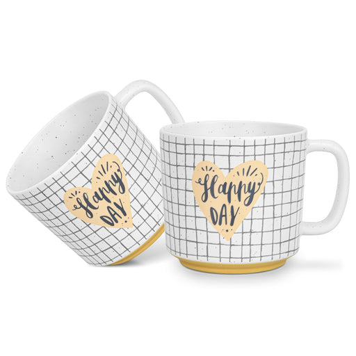 2-Piece Mugs 490ml Happy Day Checked New Bone China