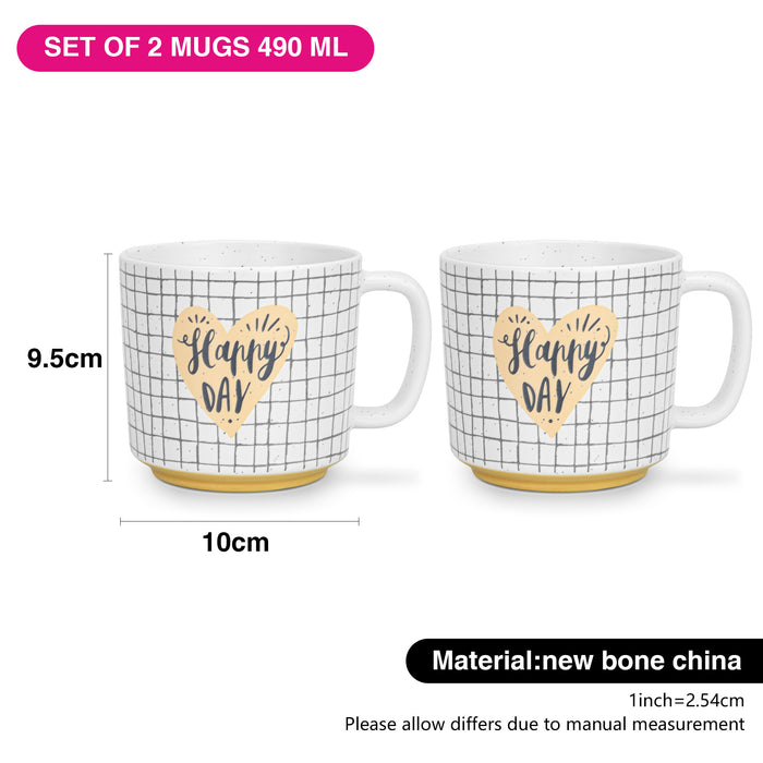 2-Piece Mugs 490ml Happy Day Checked New Bone China