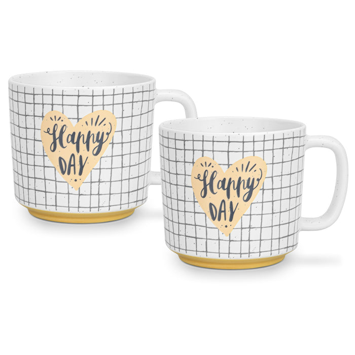 2-Piece Mugs 490ml Happy Day Checked New Bone China