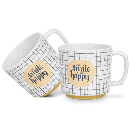 2-Piece Mugs 490ml Smile Happy Checked New Bone China