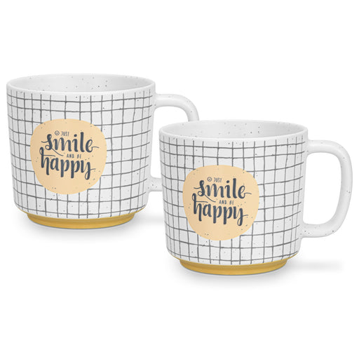 2-Piece Mugs 490ml Smile Happy Checked New Bone China