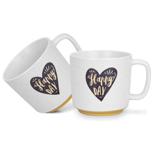 2-Piece Mugs 490ml Happy Day With Heart New Bone China