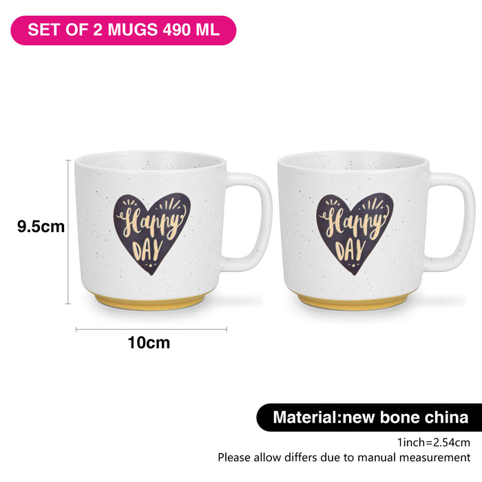 2-Piece Mugs 490ml Happy Day With Heart New Bone China