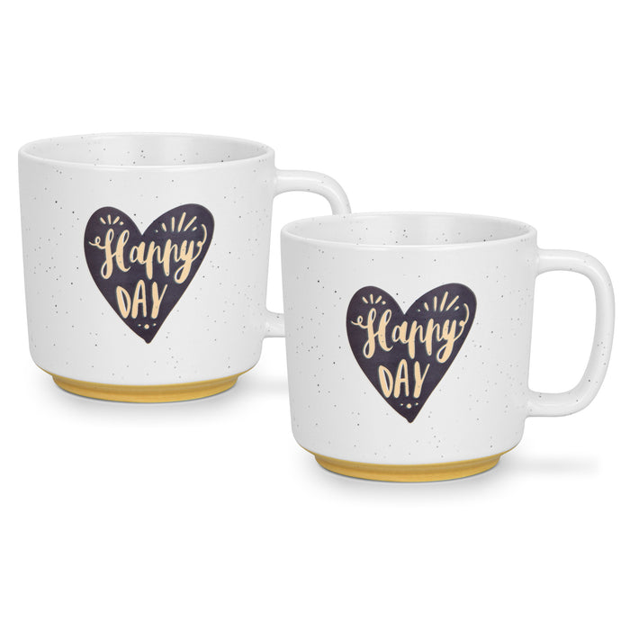 2-Piece Mugs 490ml Happy Day With Heart New Bone China