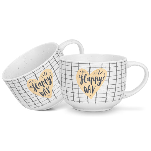 2-Piece Mugs 580ml Happy Day Checked New Bone China