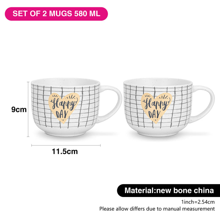 2-Piece Mugs 580ml Happy Day Checked New Bone China