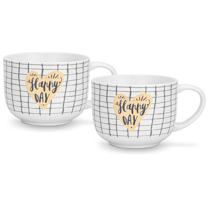 2-Piece Mugs 580ml Happy Day Checked New Bone China