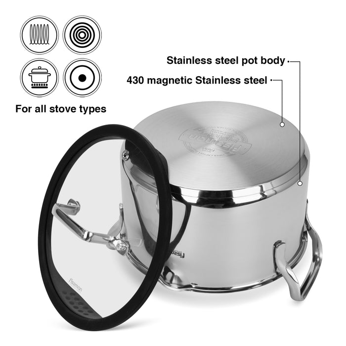 Stockpot 20cm/3.45 LTR FABIA with Glass Lid (Stainless Steel)