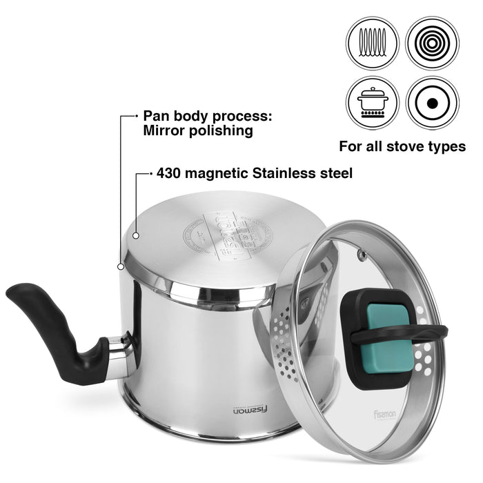 Milk Pot 16cm/2.5LTR With Glass Lid Stainless Steel
