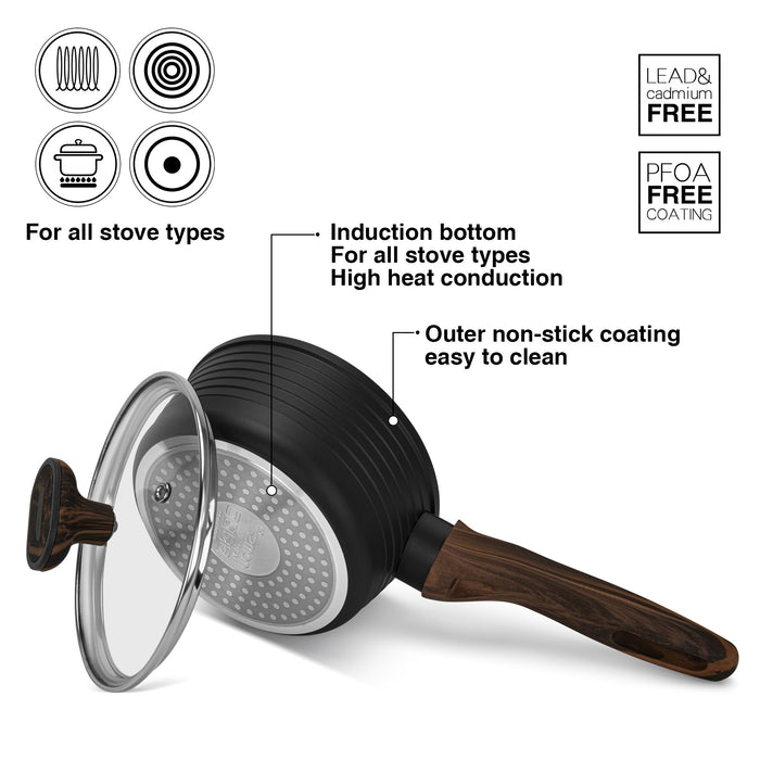 Sauce Pan Cuisine 16cm/1.3LTR With Glass Lid Aluminium With Non-Stick Coating