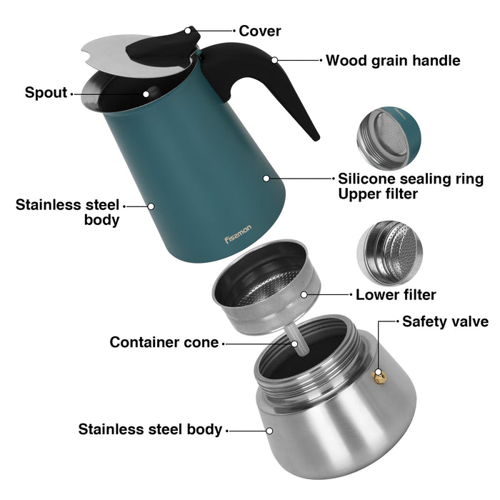 Stovetop Espresso Maker 450ml For 9 Cups (Stainless Steel)