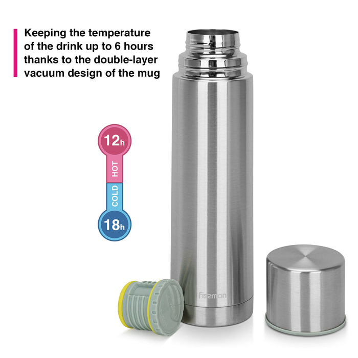 Stainless Steel Flask, Quality Design, and 12-Hour Insulation (1000ml)