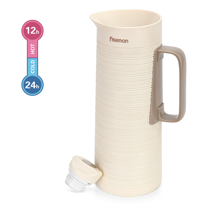 Vacuum Insulated Jug 1000mL, Insulated Flask, Modern Dallah, Plastic Body Case With  Glass Liner WHITE