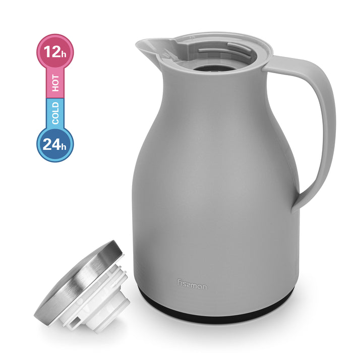 Vacuum insulated Flask 1000ml Grey with Pink Glass Liner