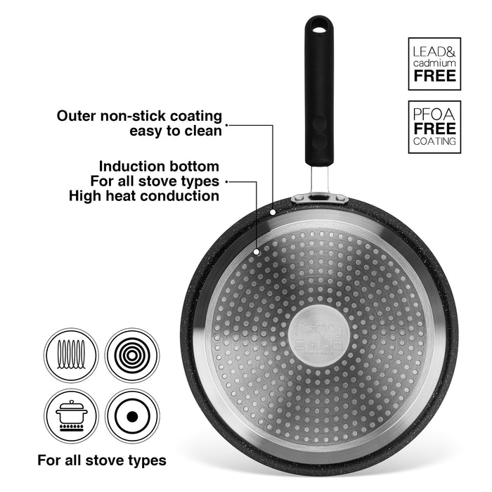 Crepe Pan Jet Black 24cm Aluminium With Non-Stick Coating