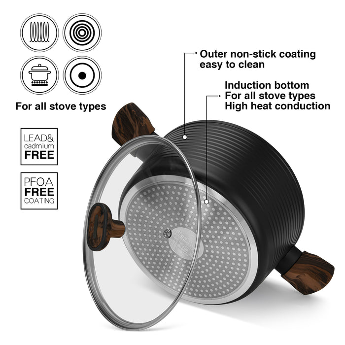 Stockpot Cuisine 20cm/2.6LTR With Glass Lid Aluminium With Non-Stick Coating