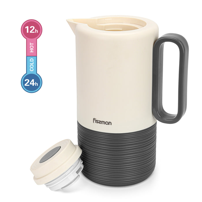 Vacuum Insulated Jug 1000mL, Insulated Flask, Modern Dallah, Plastic Body Case With  Glass Liner DARK GRAY