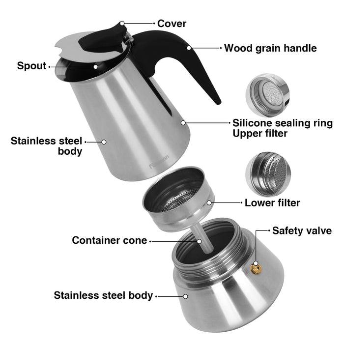 Coffee Maker 300ml for 6 Cups Stainless Steel