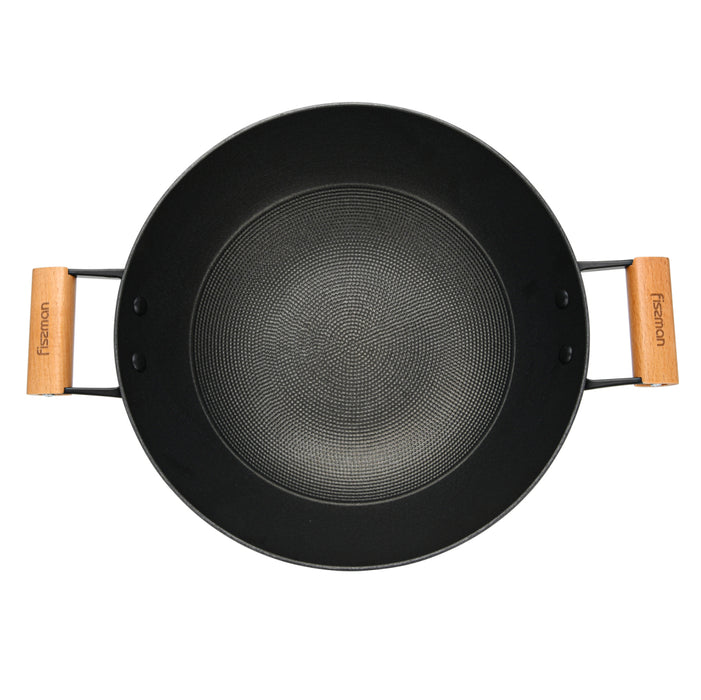 Wok SEAGREEN 32x9.2cm/5L with Glass Lid Enamelled Lightweight Cast Iron with Non-Stick Coating
