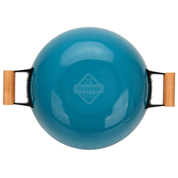 Wok SEAGREEN 32x9.2cm/5L with Glass Lid Enamelled Lightweight Cast Iron with Non-Stick Coating