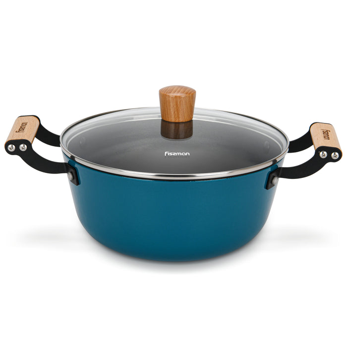 Enamelled Non-Stick Cast Iron Stockpot  24x11cm/4LTR With Glass Lid SEAGREEN