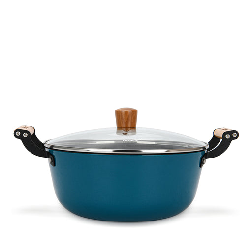 Enamelled Non-Stick Cast Iron Stockpot 28x12cm/6LTR With Glass Lid SEAGREEN