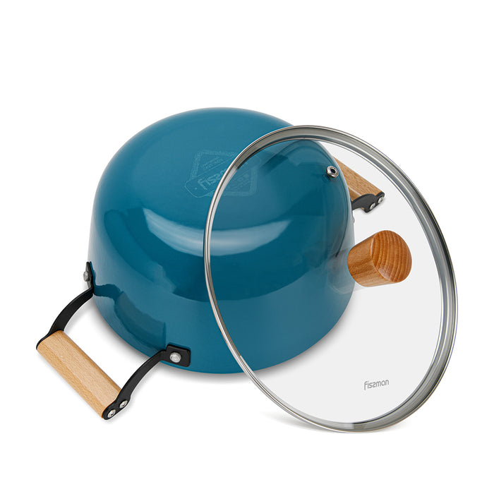 Enamelled Non-Stick Cast Iron Stockpot 28x12cm/6LTR With Glass Lid SEAGREEN