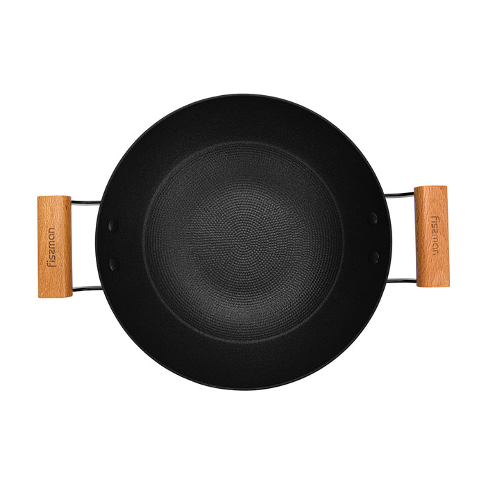 Wok Seagreen 28cm/4LTR with Glass Lid Enamelled Lightweight Cast Iron