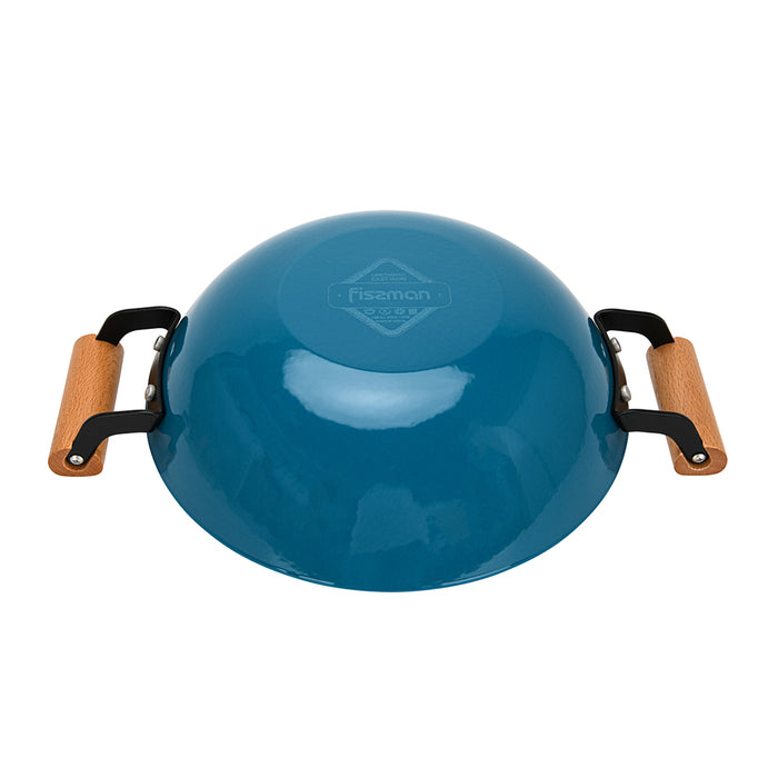 Wok Seagreen 28cm/4LTR with Glass Lid Enamelled Lightweight Cast Iron