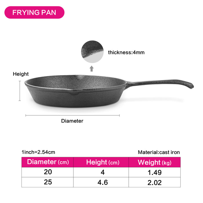 Cast Iron Frying Fan 20cm - Natural Non Stick Coating