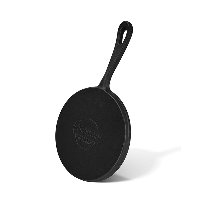 Crepe Pan 22cm, Cast Iron Crepe Pan 1.5cm Deep with Induction Bottom for all Stovetops