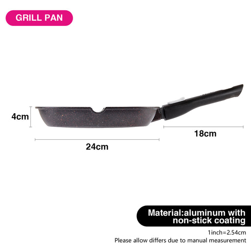 Grill Pan 24x4cm With Detachable Handle  Rebusto Series Platinum Coated Non Stick Black