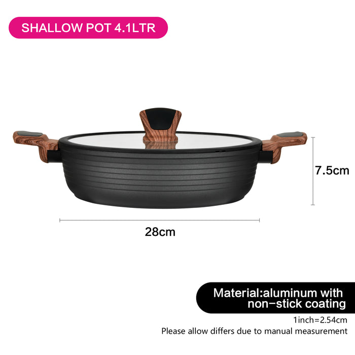 Shallow Casserole with Glass Lid DIAMOND 28cm/4.1LTR  Induction Bottom