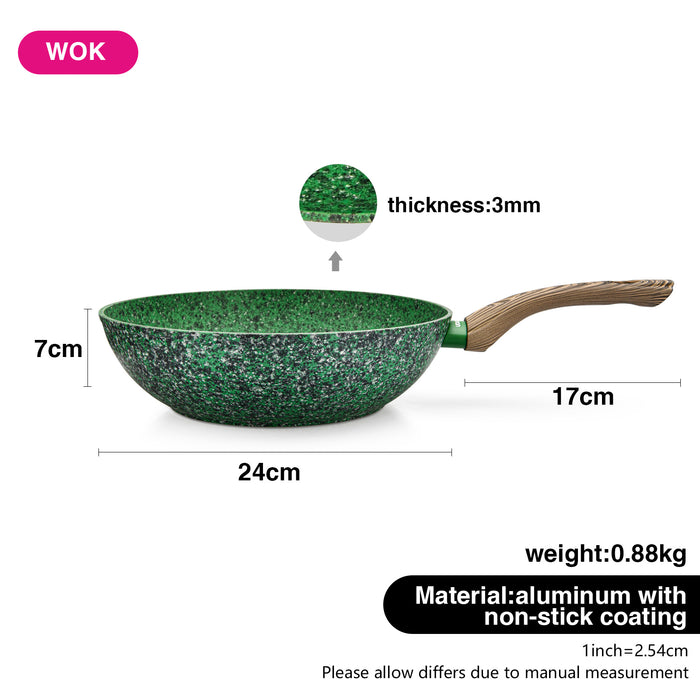 Wok 24cm with Aluminum and Non Stick Coating Pan, Malachite Series