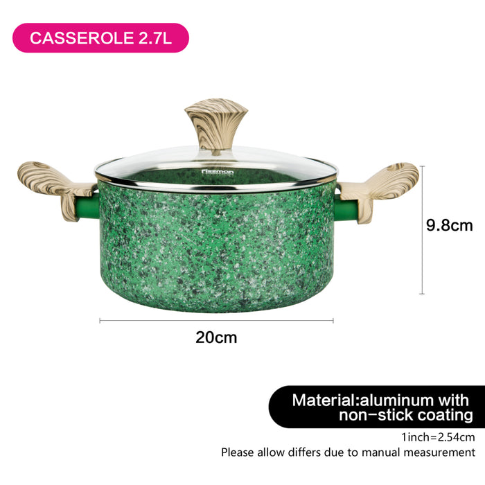 2.7LTR Stockpot With Glass Lid 20cm with Aluminum and Non Stick Coating Pan, Malachite Series