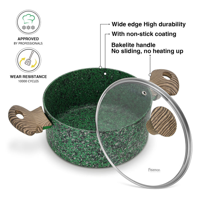 2.7LTR Stockpot With Glass Lid 20cm with Aluminum and Non Stick Coating Pan, Malachite Series