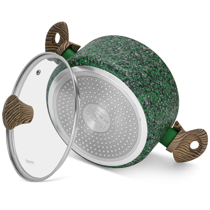 2.7LTR Stockpot With Glass Lid 20cm with Aluminum and Non Stick Coating Pan, Malachite Series