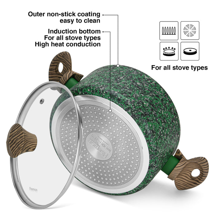 2.7LTR Stockpot With Glass Lid 20cm with Aluminum and Non Stick Coating Pan, Malachite Series