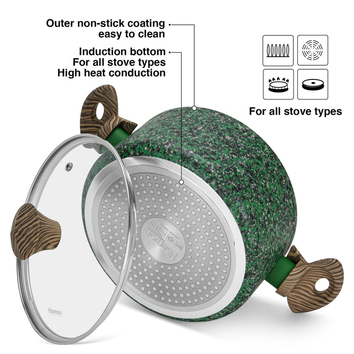 4.7LTR Stockpot with Glass Lid with Aluminum and Non Stick Coating Pan, Malachite Series