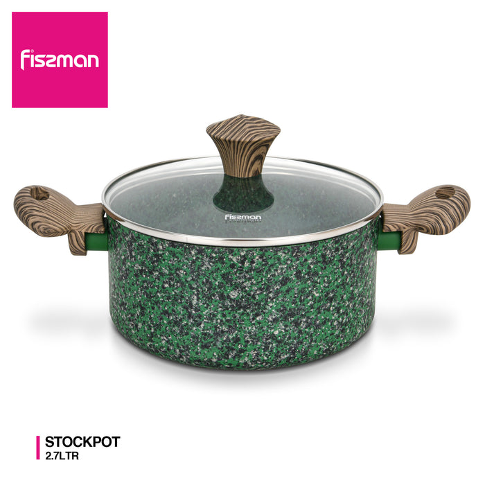 2.7LTR Stockpot With Glass Lid 20cm with Aluminum and Non Stick Coating Pan, Malachite Series