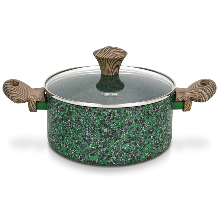 2.7LTR Stockpot With Glass Lid 20cm with Aluminum and Non Stick Coating Pan, Malachite Series