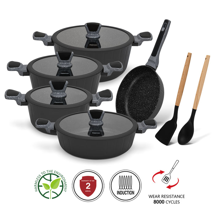 Cookware Set Stella Series Aluminum with Non-Stick Coating, Frying Pan 24cm, Shallow Pot 28cm, Stockpots 20cm, 24cm,28,cm with Cooking Spoon And Turner