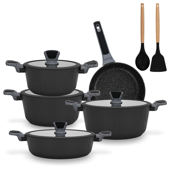 Cookware Set Stella Series Aluminum with Non-Stick Coating, Frying Pan 24cm, Shallow Pot 28cm, Stockpots 20cm, 24cm,28,cm with Cooking Spoon And Turner