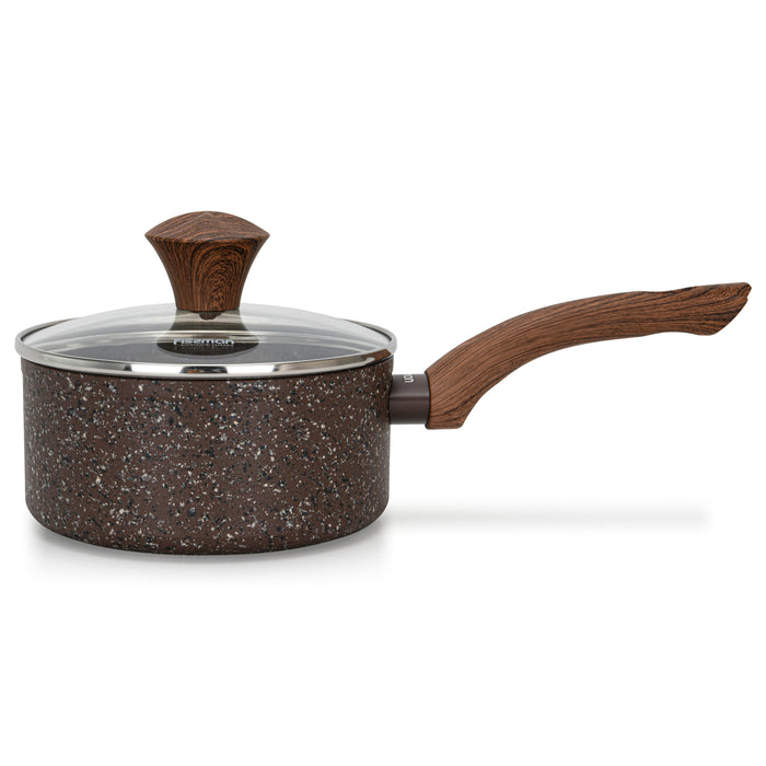 Saucepan Magic Brown 16x7.8cm/1.4 Ltr With Glass Lid With Induction Bottom (Aluminium With Non-Stick Coating)