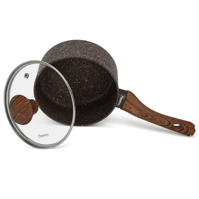 Saucepan Magic Brown 16x7.8cm/1.4 Ltr With Glass Lid With Induction Bottom (Aluminium With Non-Stick Coating)