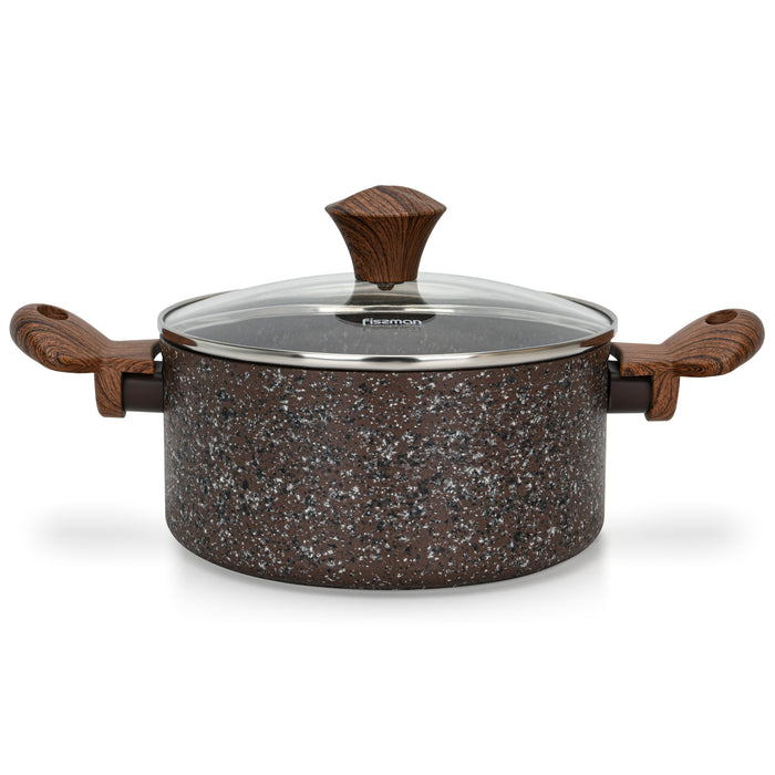 Stockpot 20x9.8cm/2.7LTR Glass Lid with Aluminum and Induction Non-Stick Coating MAGIC BROWN